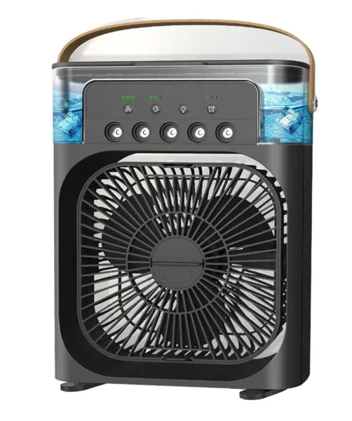 Mini ventilator portabil 600 ml Incarcare USB Lumina LED 26 cm cu umidificator NEGRU