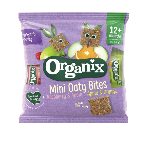 Minibatoane cu ovaz + mere + portocale si zmeura +12 luni Bio, 110g, Organix