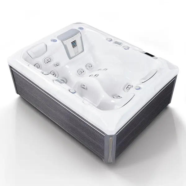 Minipiscina jacuzzi 3 persoane, alb-lucios, 32 jeturi hidromasaj, WiFi, sistem audio, sistem In line-WIS, unitate de control Gecko IN.YE-3, 160 A 215 cm, Wellis Teide Life Premium