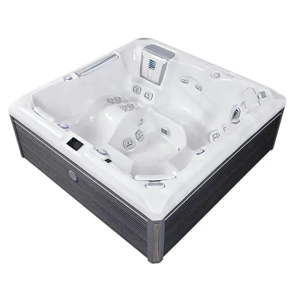 Minipiscina jacuzzi 6 persoane, alb-lucios, 43 jeturi, Infinity jets, WiFi, sistem audio, 215 A 215 cm, Wellis Atlas Deluxe