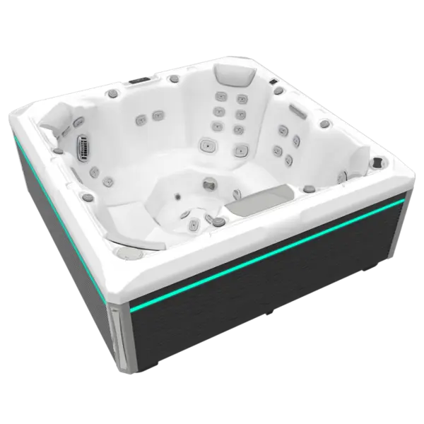 Minipiscina jacuzzi 7 persoane, alb-lucios, 46 jeturi hidromasaj, 215 x 215 cm, WiFi, sistem audio, scara Smart-In, unitate de control: Gecko IN.YE-3, Wellis Mandala Life Premium