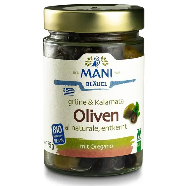 Mix de masline verzi si Kalamata cu oregano raw vegan, eco - 175 g