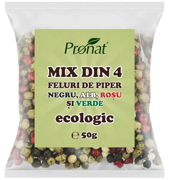 Mix din 4 feluri de piper BIO negru, alb, rosu si verde, 50 g