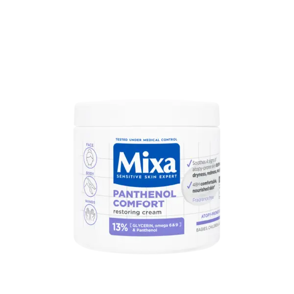 Mixa Panthenol Comfort Cremă pentru a restabili bariera protectoare pentru pielea predispusă la atopie Volum 400 ml