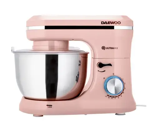 Mixer cu bol Daewoo DHM150P, 1600 W, 10 viteze, capacitate bol 4.5l, tel, carlig framantare, palete amestecare (Roz)