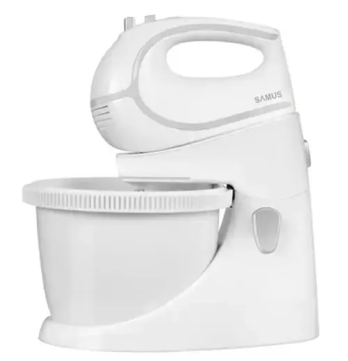 Mixer cu bol Samus SMX-500V, 500 W, 5 Viteze + Turbo, Accesorii framantat si amestecat (Alb)