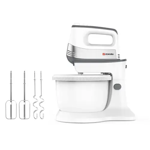 Mixer de mana cu bol rotativ Zokura Z1472, 500W (Alb)
