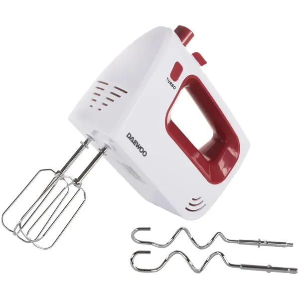 Mixer de mana Daewoo DHM122R, 5 Viteze, Functie Turbo, Putere 300W, Alb/Rosu