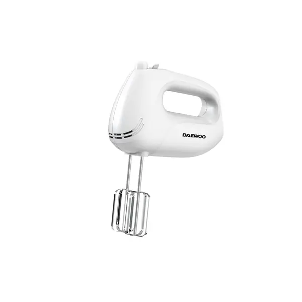 Mixer de mana Daewoo, putere 250 W, functie Turbo, 5 viteze, accesoriu tel, carlige aluat, Alb