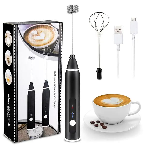 Mixer pentru lapte, 2 capete, 3 trepte de viteza, Negru