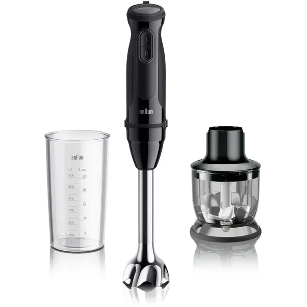 Mixer vertical Braun MQ30201M, 2 viteze, 900 W, Tocator 350 ml, Sistem EasyClick Plus, Negru