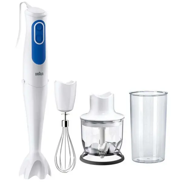 Mixer vertical Braun MQ3025WH Omlette, 700 W, 0.6 l, 2 viteze, Alb/Albastru