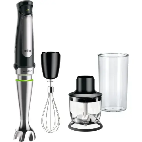 Mixer vertical Braun MQ7025X, 1000 W, Pahar gradat 0.6 l, Tocator 0.35l, Tel, viteza variabila, Negru