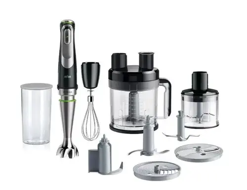Mixer vertical Braun MultiQuick 9 MQ9195XLI, 1200W, Tocător 500ml, Bol 3,2l, Sistem EasyClick Plus, SplashControl, iMode, ActiveBlade, SmartSpeed, Pahar 600ml fără BPA, ChildLock, Lame inox (Negru/Argintiu)