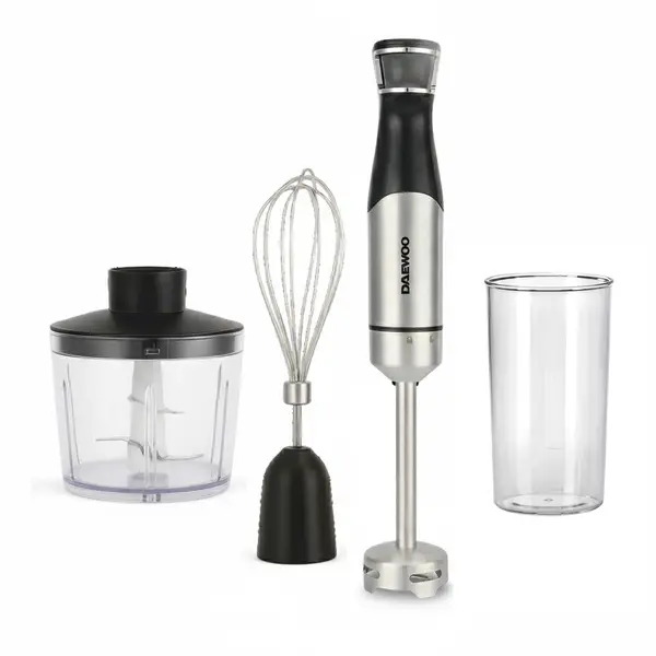 Mixer vertical Daewoo DHB100X, 1000 W, tija detasabila din inox, 6 trepte de viteza, functie turbo, lama din inox, Negru/inox