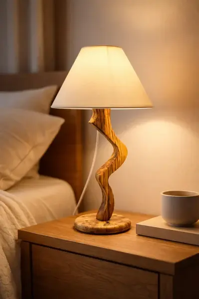 Mladita , lampa din maslin masiv cu abajur textil