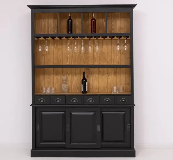 Mobila bar cu 3 usi cu finisaj Black/Light Walnut Waxed