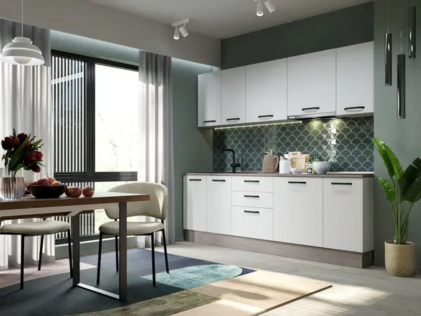 Mobila Bucatarie Elva 243.2 cm Alb Perlat - Configuratia 3