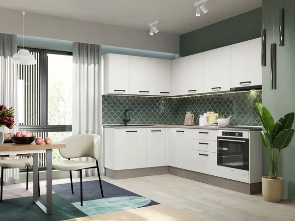 Mobila Bucatarie Elva Colt 166.6 x 241.6 cm Alb Perlat - Configuratia 27