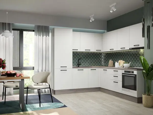 Mobila Bucatarie Elva Colt 228.2 x 241.6 cm Alb Perlat - Configuratia 28