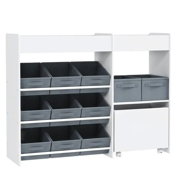Mobilier AIYAPLAY pentru Jucării pentru Copii cu 11 Coșuri din Țesătură, Dulap și Rafturi, 105x30x80 cm, Alb | Aosom Romania
