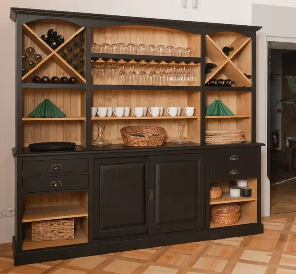 Mobilier de bar cu suport pentru pahare si sticle BAS + SUP cu finisaj Black/Honey Wax Brown