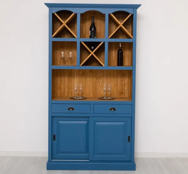 Mobilier de bar cu suport sticle-120 cm cu finisaj Dark Blue/Light Walnut Waxed