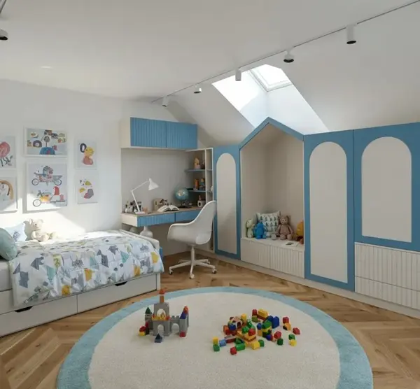 Mobilier de camera pentru copii cu nisa in forma de casuta