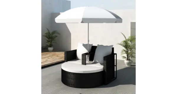 Mobilier gradina din poliratan cu parasolar, Negru