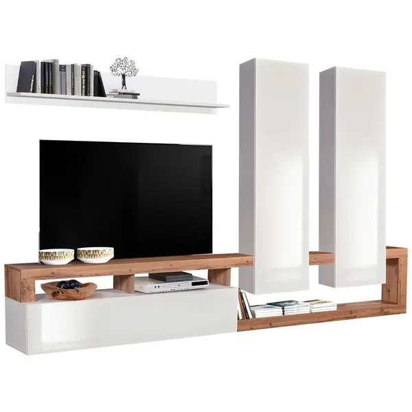 Mobilier Încastrat În Perete, stejar Wotan, alb lucios intens, 277/173/35 cm