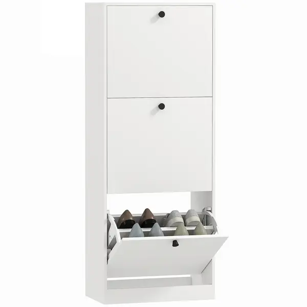 Mobilier pentru pantofi HOMCOM, 3 sertare, pentru pana la 12 perechi de pantofi, PAL, Alb | Aosom Romania
