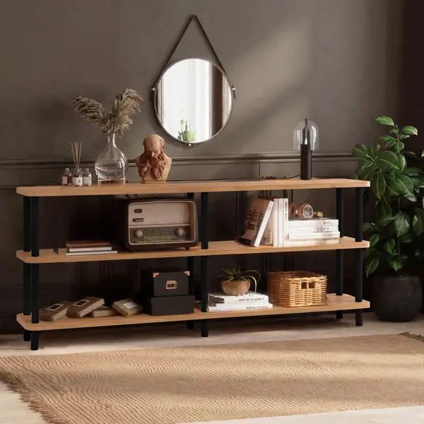 Mobilier Zen, Stejar - Negru, 180x35 cm