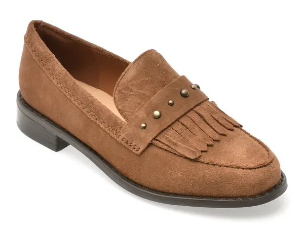 Mocasini CLARKS maro, HANA LOAFER, din piele intoarsa