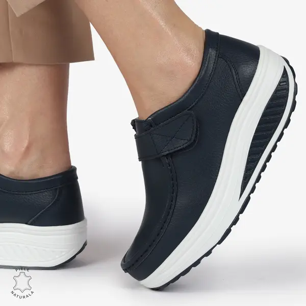Mocasini dama din Piele Naturala CRL0063 BLEUMARIN