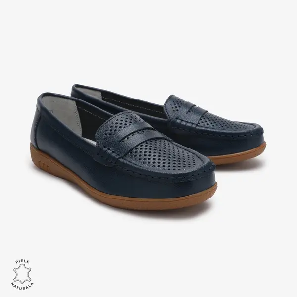 Mocasini dama din Piele Naturala CRL0712 BLEUMARIN