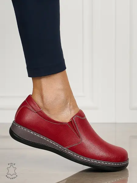 Mocasini dama din piele naturala cu talpa plata CRL0014ROSU