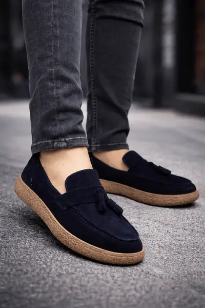 Mocasini din Piele Intoarsa Albastri cu Accesoriu - OVY BLU