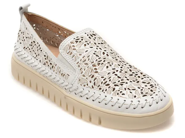 Mocasini FLAVIA PASSINI albi, 372601, din piele naturala
