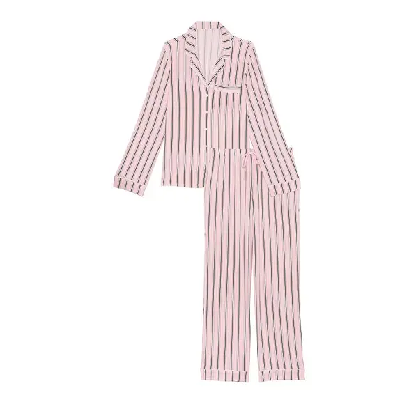 Modal long pajama set - pink stripe L