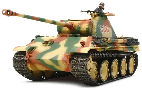 Model de asamblare militară Tamiya: Tancuri - Tanc mediu german Panther Ausf. G, producție timpurie (motor unic), 1 figurină