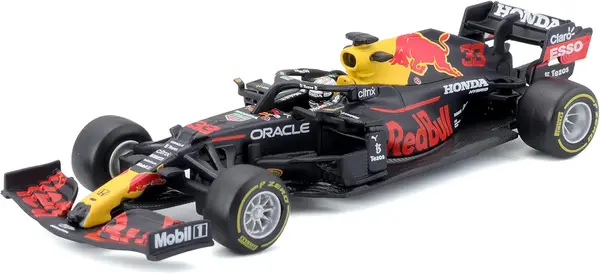Model de colecție BBURAGO Curse: Mașini - Red Bull Honda RB16B F1 #33 Max Verstappen (2021) (Blue/Red/Yellow)