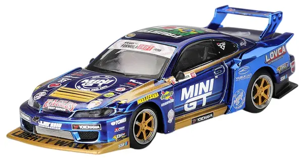 Model de colecție Mini GT Състезателни: Mașini - Nissan Silvia (S15) LB-Super Silhouette #555 Team MINI GT Liberty Walk Formula Drift 2025 (RHD) (Blister Packaging)