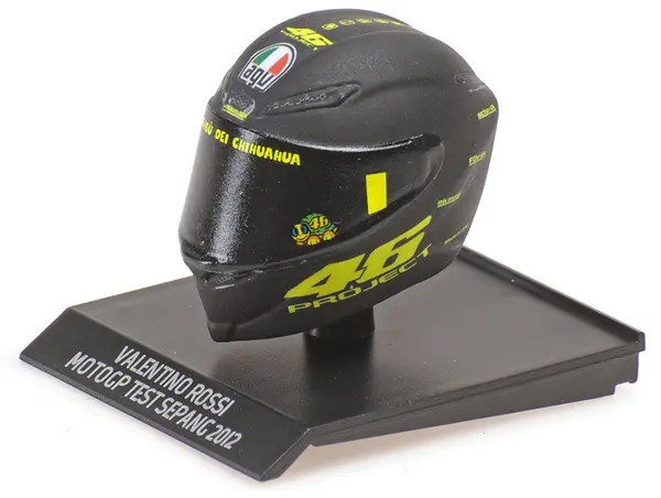 Model de colecție MINICHAMPS - machetă a căștii lui Valentino Rossi, MotoGP Test Sepang 2012