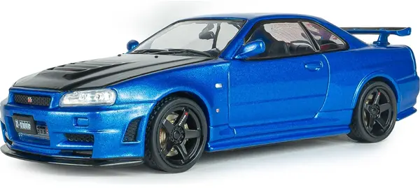Model de colecție SOLIDO Modern : Mașini - Nissan Skyline GT-R (BNR34) with NISMO Parts, Bayside Blue, 2005