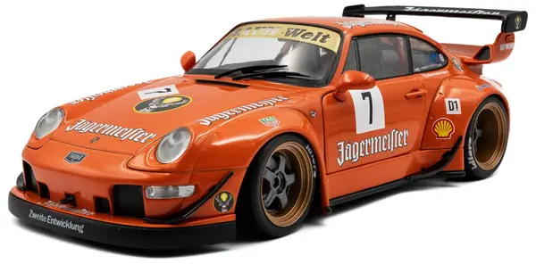 Model de colecționar SOLIDO Curse: Mașini - Porsche 911 (997) RWB Bodykit #7 Jagermeister, Orange, 2020