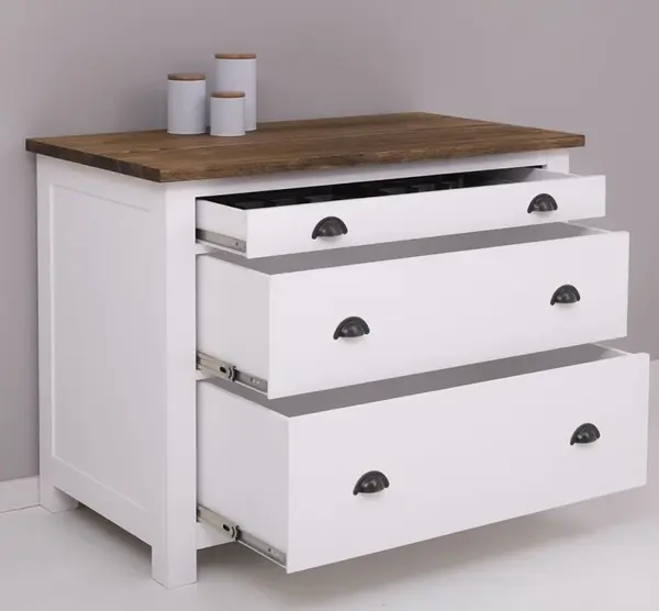 Modul de bucatarie cu 3 sertare pe sine metalice simple si suport pentru tacamuri cu finisaj Dublu color