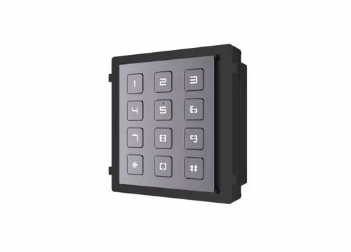 Modul de extensie videointerfon cu tastatura Hikvision DS-KD-KP; permite formarea codului de apartament sau a codului de acces; montajaplicat sau ingropat (accesoriile de montaj nu sunt incluse); iluminarepe timp de noapte