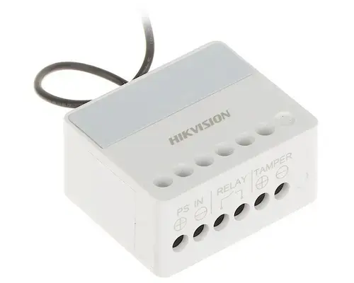 Modul releu AXPRO Hikvision DS-PM1-O1L-WE, 1 x NO/NC (0~36 V DC, Max 5 A), comunicare 868 MHz two-way wireless, criptare AES-128, distanta de comunicare RF: 1800m