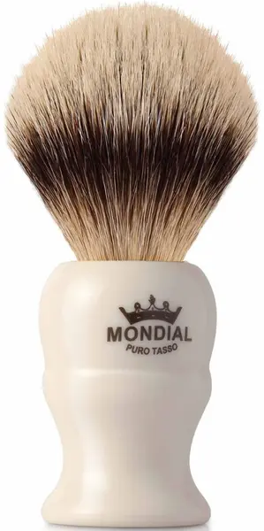 Mondial 1908 Perie de bărbierit cu păr din Silver Badger, mărime M, mâner fildeș