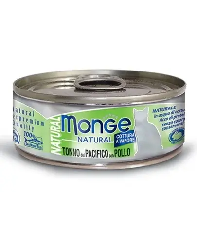 MONGE Natural Cat hrană umedă pentru pisici, ton cu aripioare galbene și pui 80g